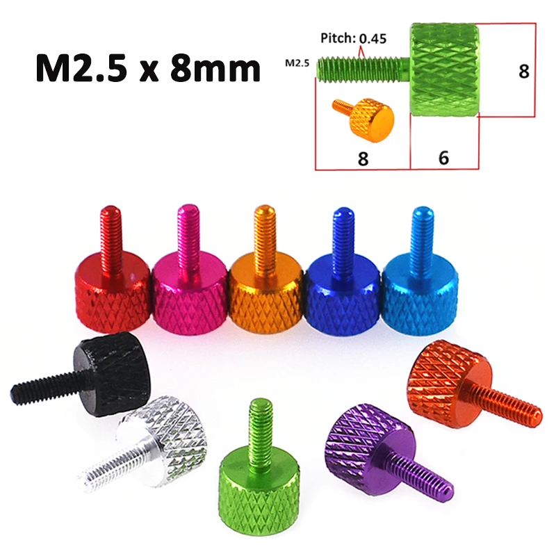 2-10pcs M2.5x8mm Aluminum Alloy Knurled Hand Tighten Thumb Screw Hand Grip Knob Thumbscrews Bolt Anodized DIY Modification
2-10pcs M2.5x8mm Aluminum Alloy Knurled Hand Tighten Thumb Screw Hand Grip Knob Thumbscrews Bolt Anodized DIY Modification