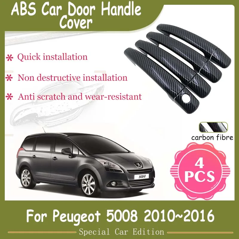 

For Peugeot 5008 MK1 T87 2010 2011 2012 2013 2014 2015 2016 ABS Car Carbon Fiber Door Handle Cover Auto Trim Accessories Sticker