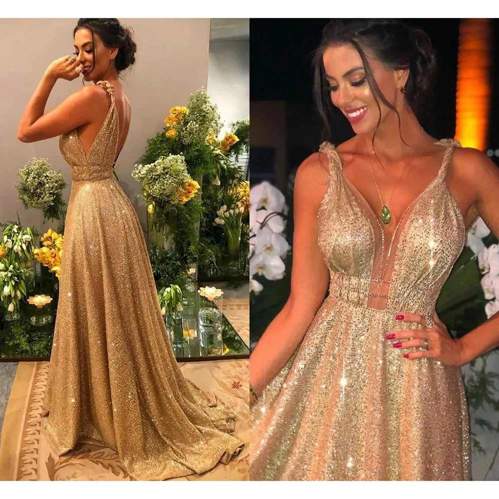 Kadisua Sexy Evening Dress Spaghetti Strapless Backless Floor Length Sequined V-Neck Golden Special Prom فساتين مناسبة رسمية
Kadisua Sexy Evening Dress Spaghetti Strapless Backless Floor Length Sequined V-Neck Golden Special Prom فساتين مناسبة رسمية