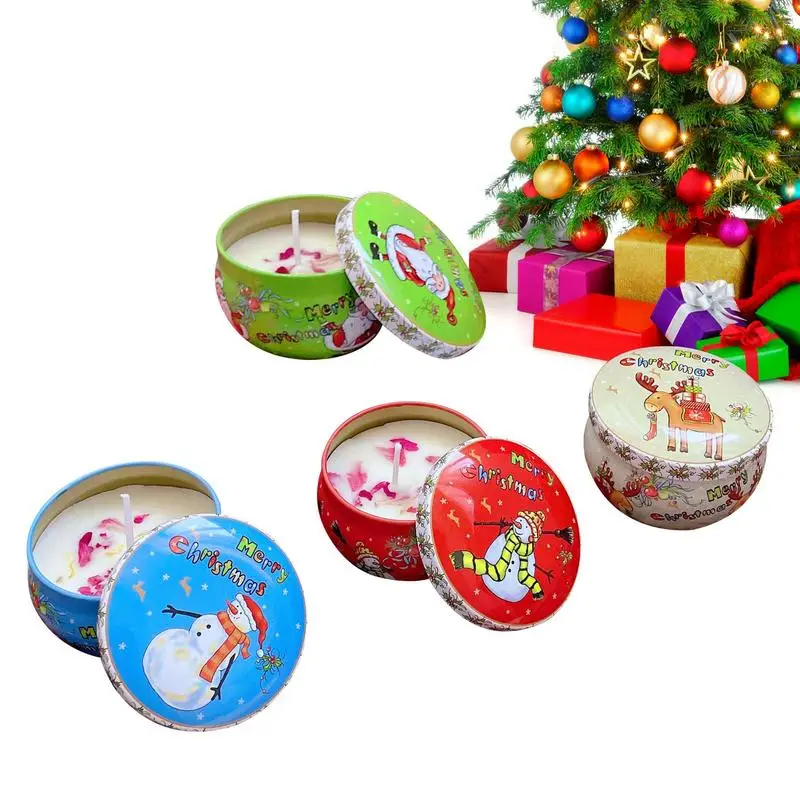 

4 Pcs Fragrant Candles Christmas Theme Scented Boxes Empty Aromatherapy Small Tins for Cleansing House Energy Gifts for Women