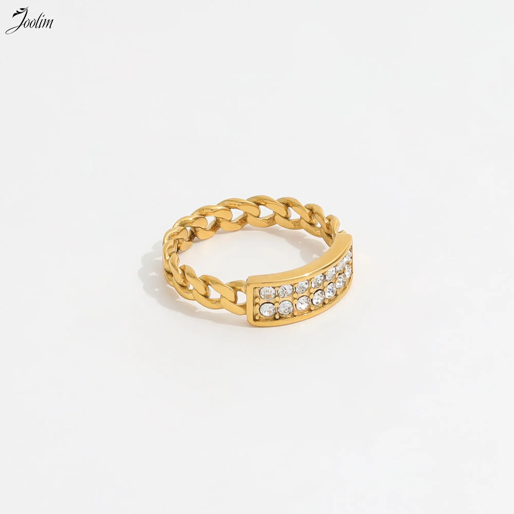 

Joolim High End PVD Waterproof Dainty Light Luxury Double Rows Zirconia Pave Ring for Women Stainless Steel Jewelry Wholesale