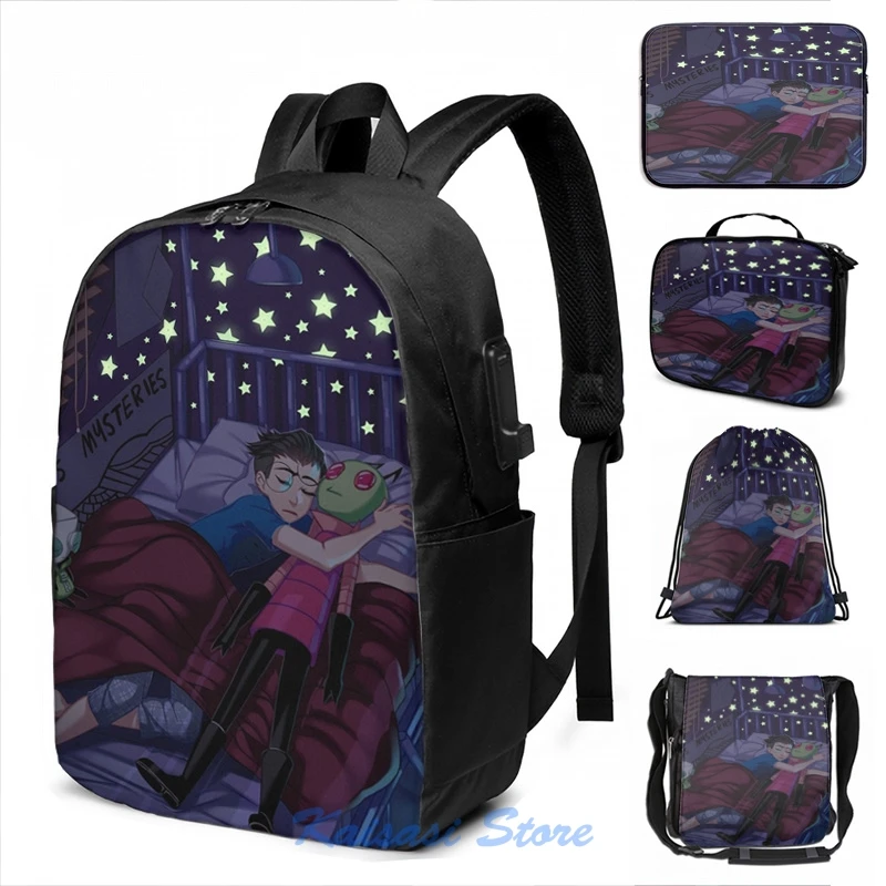Забавный графический принт Invader Zim - Stars рюкзак с USB-зарядкой мужские школьные