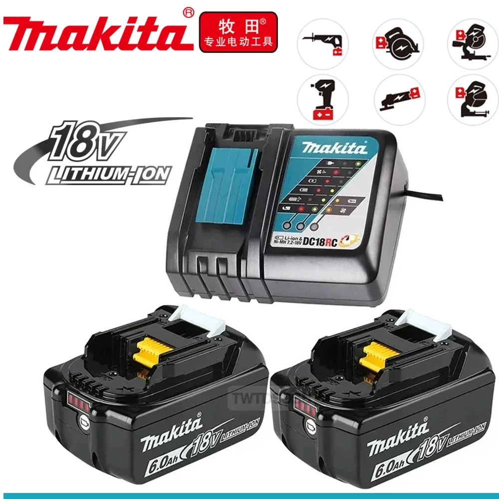 

Original Makita 18V 6A Rechargeable Power Tools Battery 18V makita with LED Li-ion Replacement LXT BL1860B BL1860 BL1850 Charger