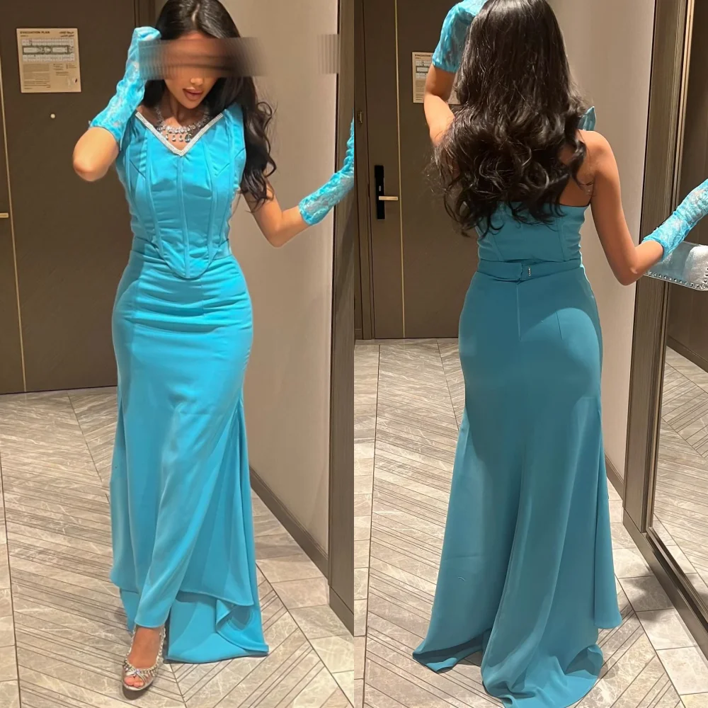 

Prom Dress Evening Jersey Draped Pleat Cocktail Party A-line Strapless Bespoke Occasion Gown Long Sleeve Dresses Saudi Arabia