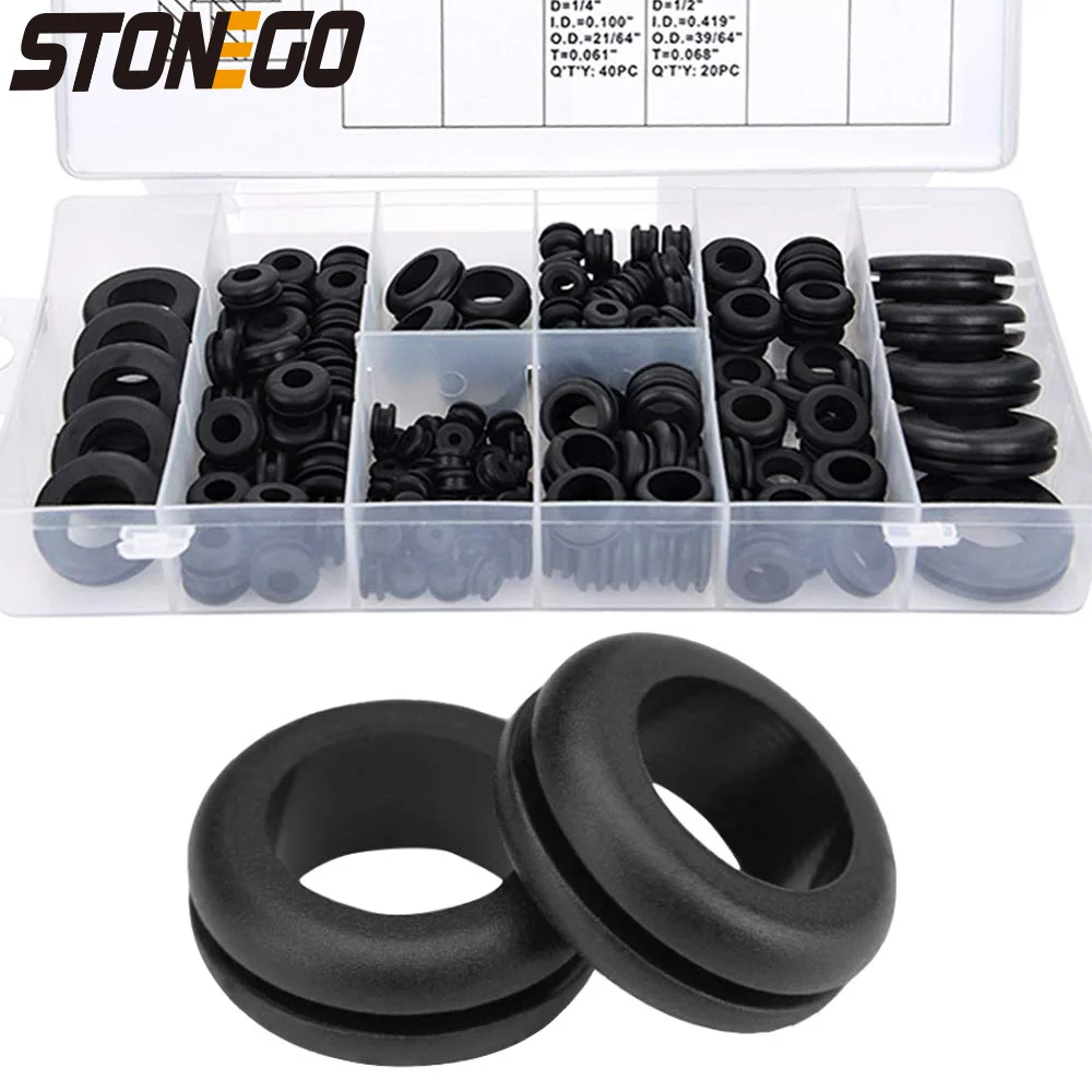 

STONEGO 180-Piece Rubber Grommet Assortment Kit for Holes, O Rings in 1/4", 5/16", 3/8", 7/16", 1/2", 5/8", 7/8", 1" Sizes