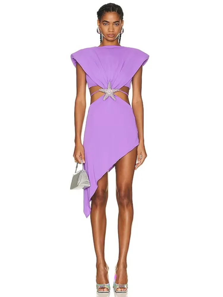 2023 New Summer Women Purple Color Fashion Dress Sexy Waist Hollow Out Slant Opening Mini Bodycon Evening Party Dress
2023 New Summer Women Purple Color Fashion Dress Sexy Waist Hollow Out Slant Opening Mini Bodycon Evening Party Dress