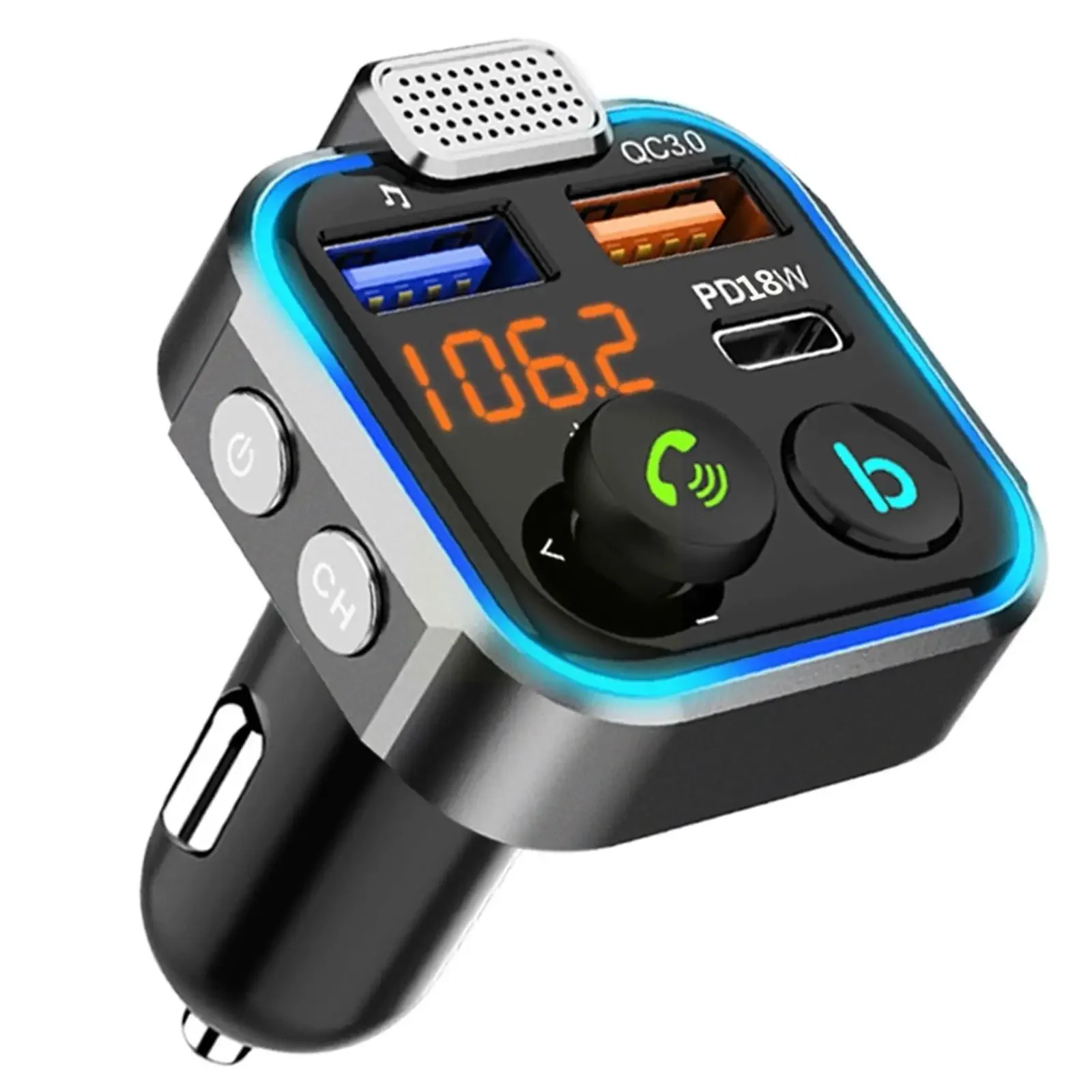 

Car Bluetooth 5.0 Fm Transmitter Car MP3 Player Dual USB Charging Ports One PD Charging Port Automotive Accessories New