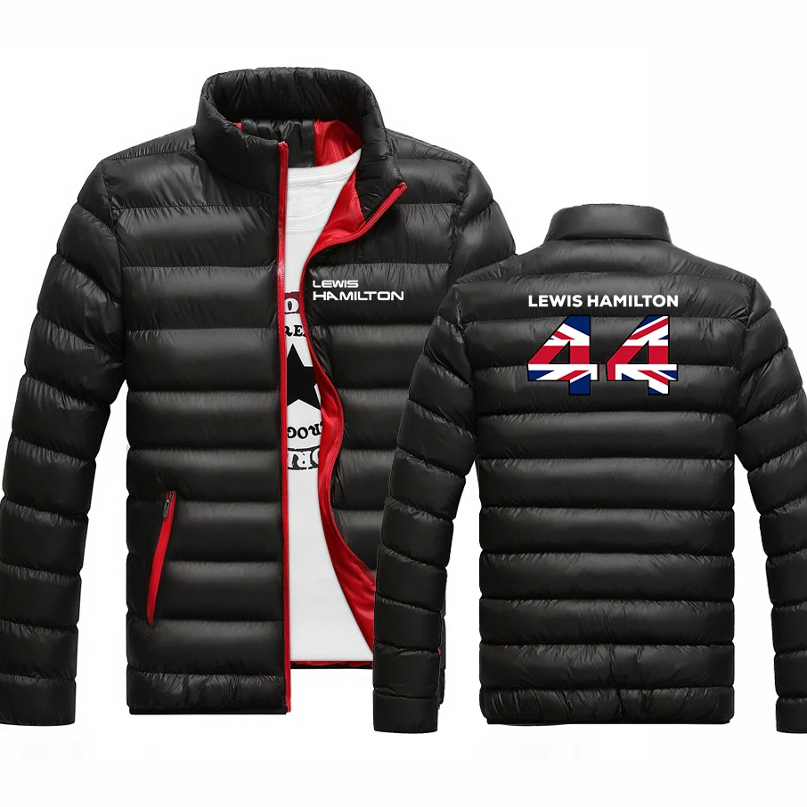

F1 driver Lewis Hamilton number 44 men's new winter collar cotton-padded jacket fashion zipper hoodie padded warm coat