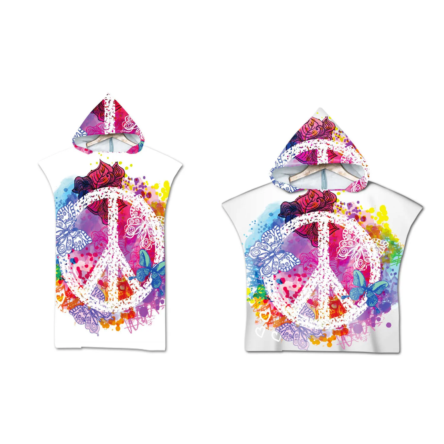 

Peace Sign Love Hippie Butterfly Flower Adult Kid Child Hooded Poncho Towel Surf Swim Beach Changing Robe Gift Drop Shipping