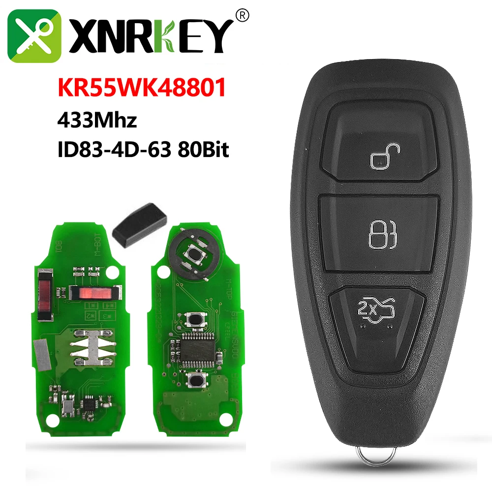 

XNRKEY 3 Button Remote Key 4D60/4D63/ID49 Chip 433Mhz FCC KR55WK48801 for Ford Focus Fiesta Mondeo C-Max Kuga 2011-2015 Car Key
