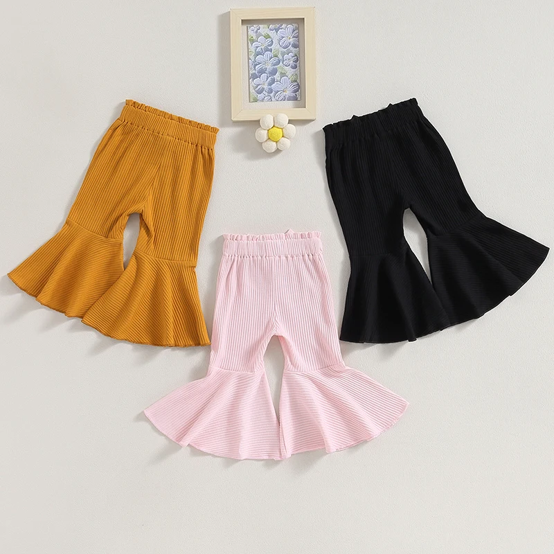 

Toddler Baby Girls Flare Pants 3-Pack Coton Soft Ribbed Bell Bottoms Girls Bowknot Elastic Waist Trousers