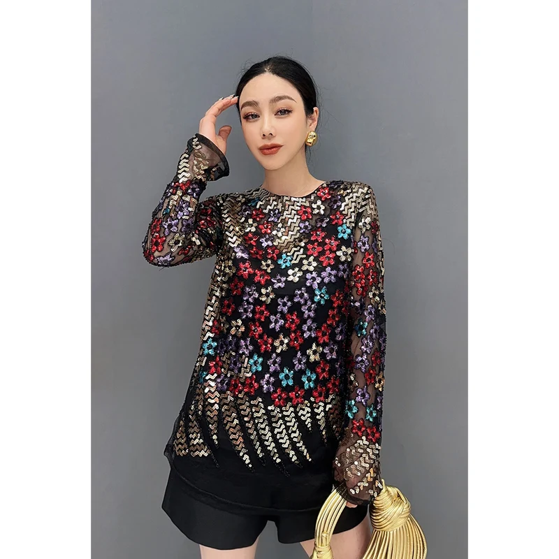 2024 Spring Autumn New Heavy Industry Sequin T-shirt Women Long Sleeved Mesh Round Neck Fashion Elegant Gorgeous Top LX305
2024 Spring Autumn New Heavy Industry Sequin T-shirt Women Long Sleeved Mesh Round Neck Fashion Elegant Gorgeous Top LX305