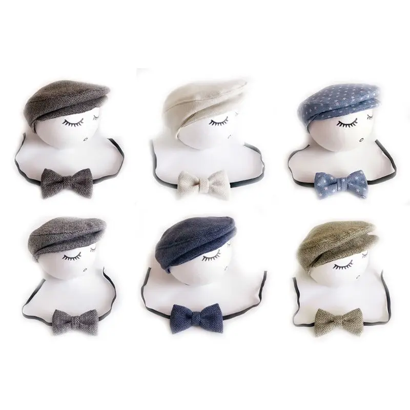 

Реквизит для фотосъемки новорожденных, наборы плоских кепок, галстук-бабочка для мальчика, шляпа Гэтсби, берет, шляпа