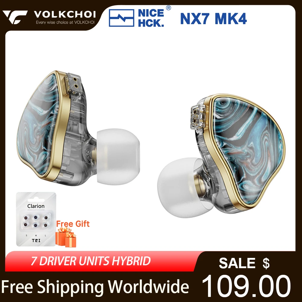 

Hi-Fi наушники NiceHCK NX7 MK4, 7 драйверов, гибридные проводные наушники-вкладыши со съемным кабелем 0,78 мм, 2-контактный кабель NX7 MK4, Внутриканальные наушники