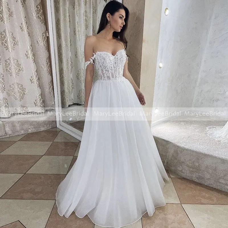 Charming Sweetheart Wedding Dresses Illusion Boning Off the Shoulder Spaghetti Strap Leaf Applique A-Line Bridal Gowns Custom
Charming Sweetheart Wedding Dresses Illusion Boning Off the Shoulder Spaghetti Strap Leaf Applique A-Line Bridal Gowns Custom