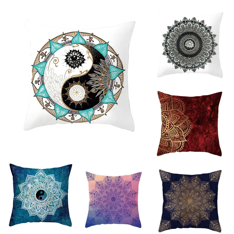 

Bohemia Throw Pillow Cover Abstract Striped Pillowcase 45x45 Colorful Flower Mandala Cushion Cover Office Bedroom Sofa Bed B0014