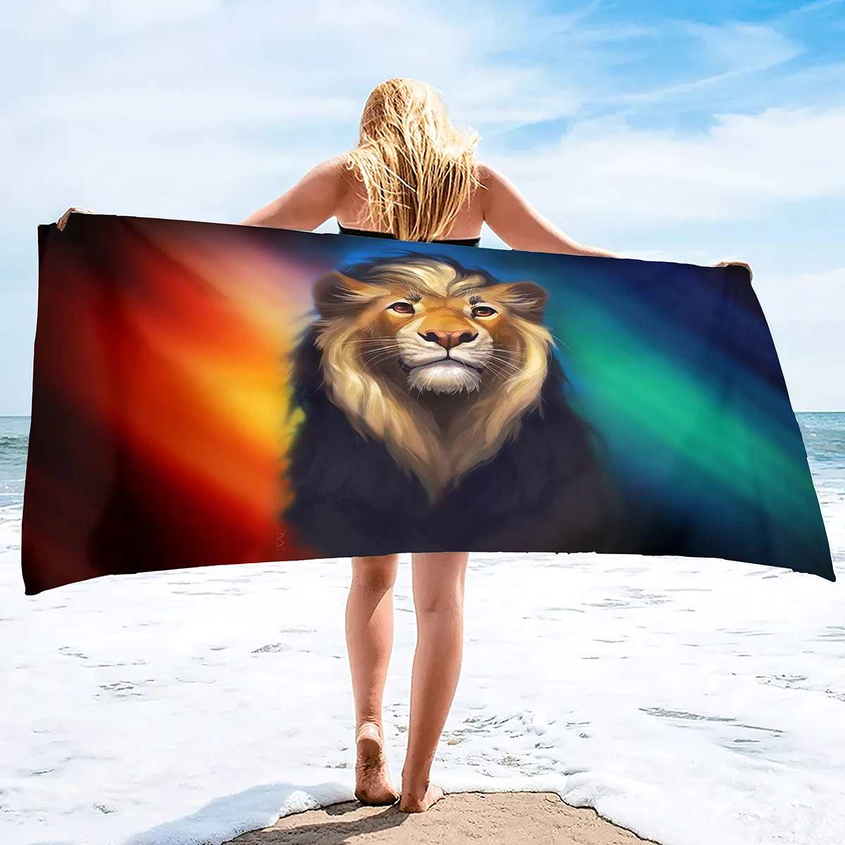 

Lion Beach Towels Wild King of Animals Lion Head Cruel Eyes Brown Feathers Microfiber Soft Towels for Bath Hair Hand Towel