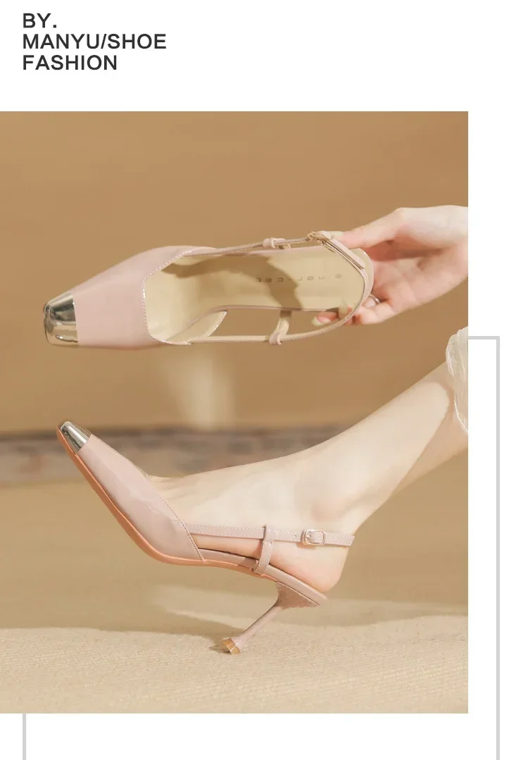 Fashion Square Toe Thin High Heels Women Metal Decoration Cover Toe Design Back Strap Patent Leather Heeled Sandals for Women 5 S67077ad764724e628ccc2fa5ce3ad4aa1