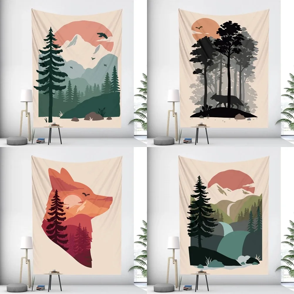 

Forest animal sunset background cloth home decoration art tapestry bohemian bedroom living room wall hanging cloth