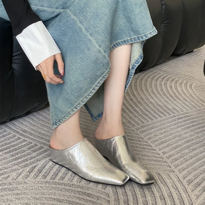 Elegant Soft Leather Mules Slippers Women Square Toe Inner Height Wedge Slide Sandals Summer Cozy Beach Designer Shoes for Women 41 S670bb8ea464a4f8388fe70e3e43d44770