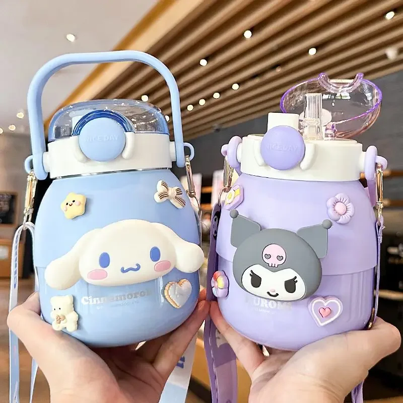 

Sanrio Kuromi Thermos 316 Stainless Steel Food Grade Large Capacity Girl Cute Student Water Cup with Straw Kettle Event Prizes