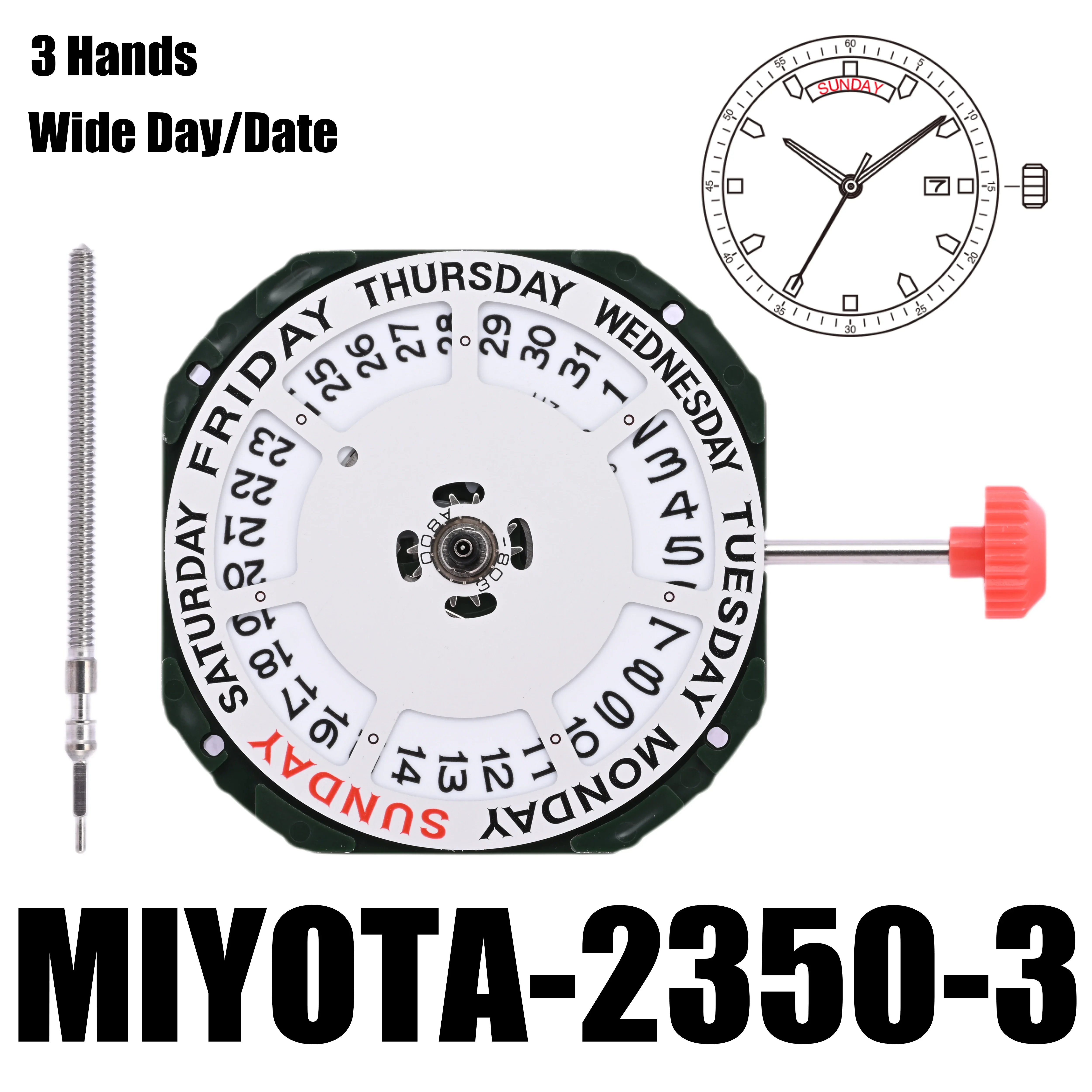 MIYOTA 2350 Standard| Quartz Watche Movement With Date & Day 3 Hands Wide Day/Date Size:11 1/2''' Heigh:4.15mm
MIYOTA 2350 Standard| Quartz Watche Movement With Date & Day 3 Hands Wide Day/Date Size:11 1/2''' Heigh:4.15mm