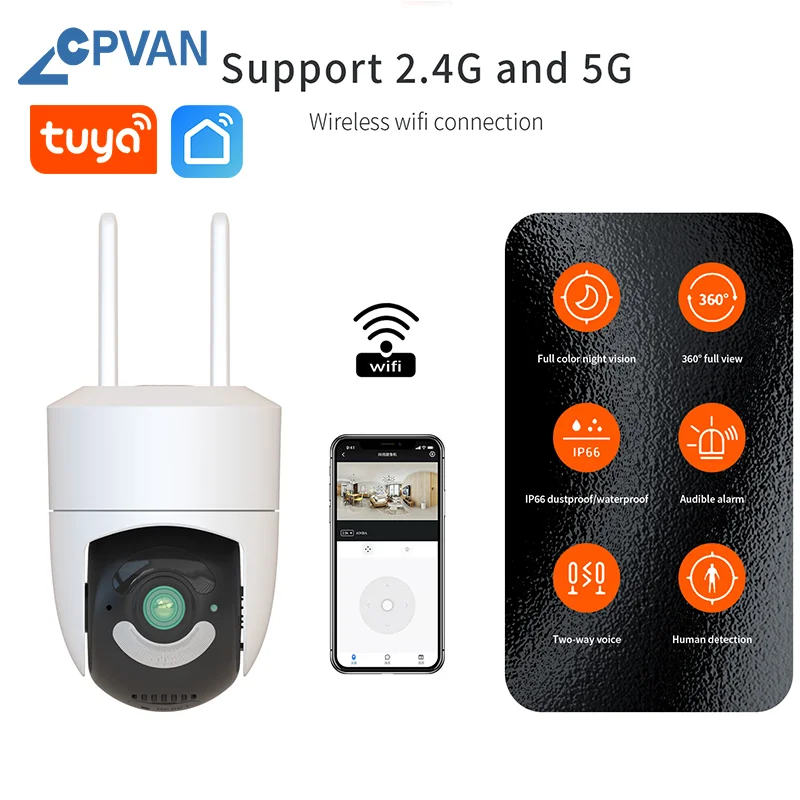 

CPVAN Tuya Smart Camera Security Wireless WIFI 2.4G/5G HD 4MP PTZ Rotatable Surveillance Camera Video Monitoring Night Vision