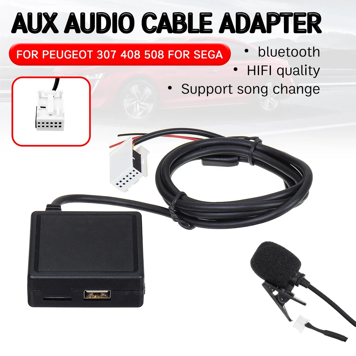 

bluetooth Aux Receiver Cable with USB,microphone Hands-free Aux Adapter For Peugeot 207 307 407 308 For Citroen C2 C3 RD4