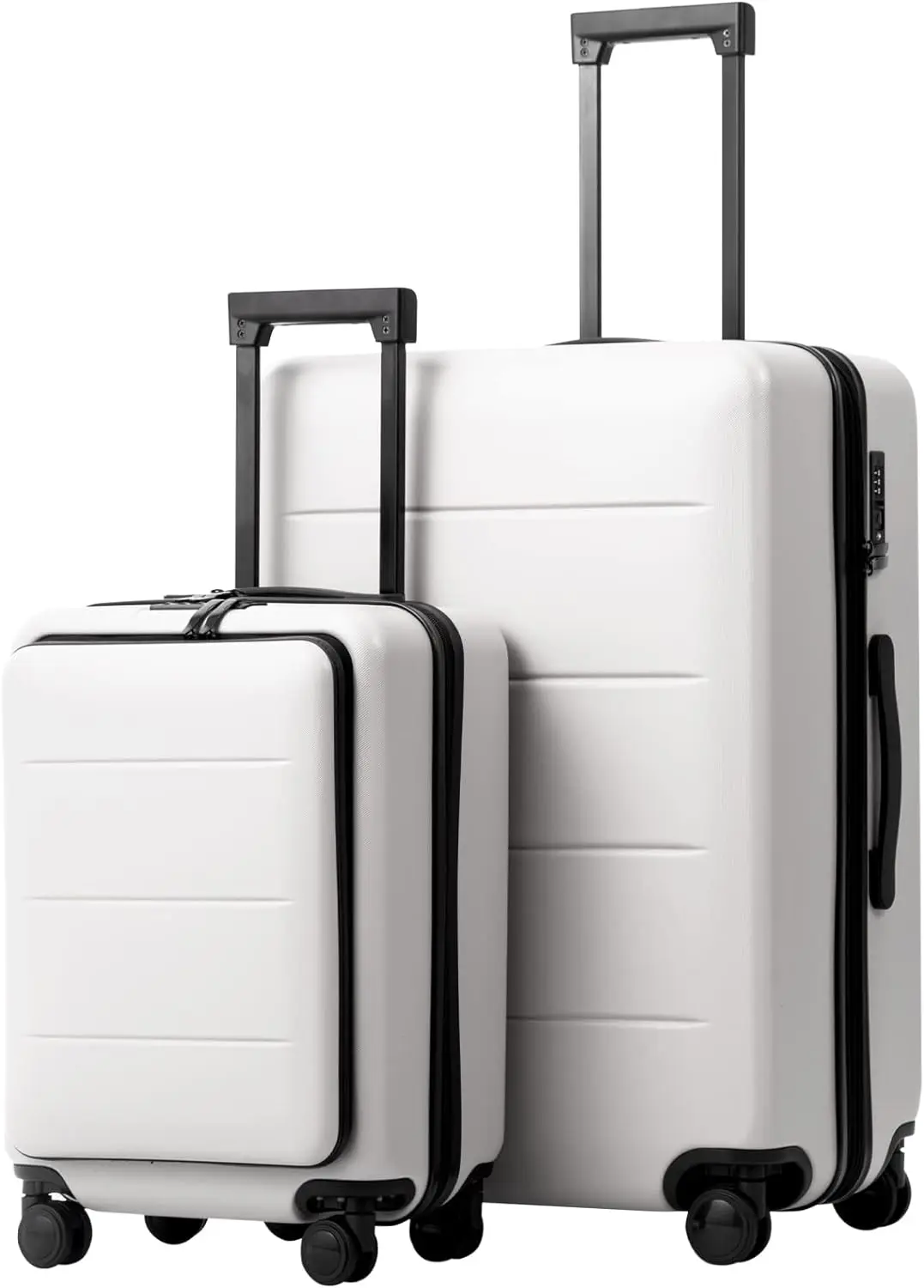 

Coolife Luggage Suitcase Piece Set Carry On ABS+PC Spinner Trolley with pocket Compartment Weekend Bag (White, 2-piece Set)