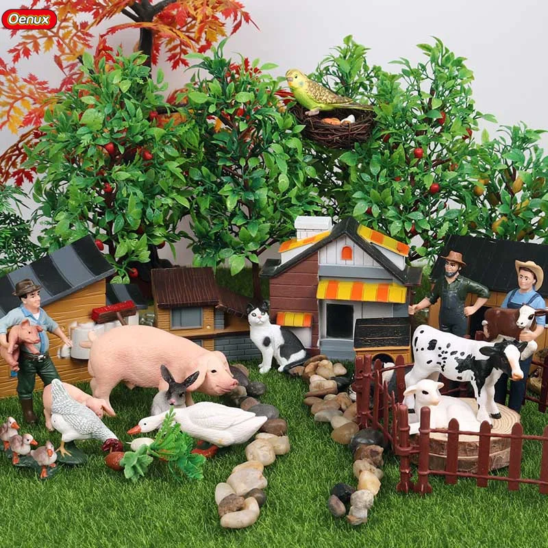 

Poultry Farm Animals Model Simulation Farmer Duck Pig Cows Hen Horse Bird Action Figures Figurine Miniature Cute Kids Toys