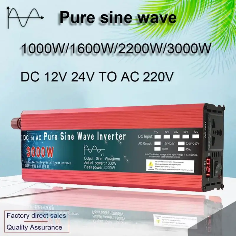 

Pure Sine Wave Inverter 3000W 2200W 1000W 12V 24V To 220V Power Converter Tools Home Appliance Adapter Power Supply Inverters