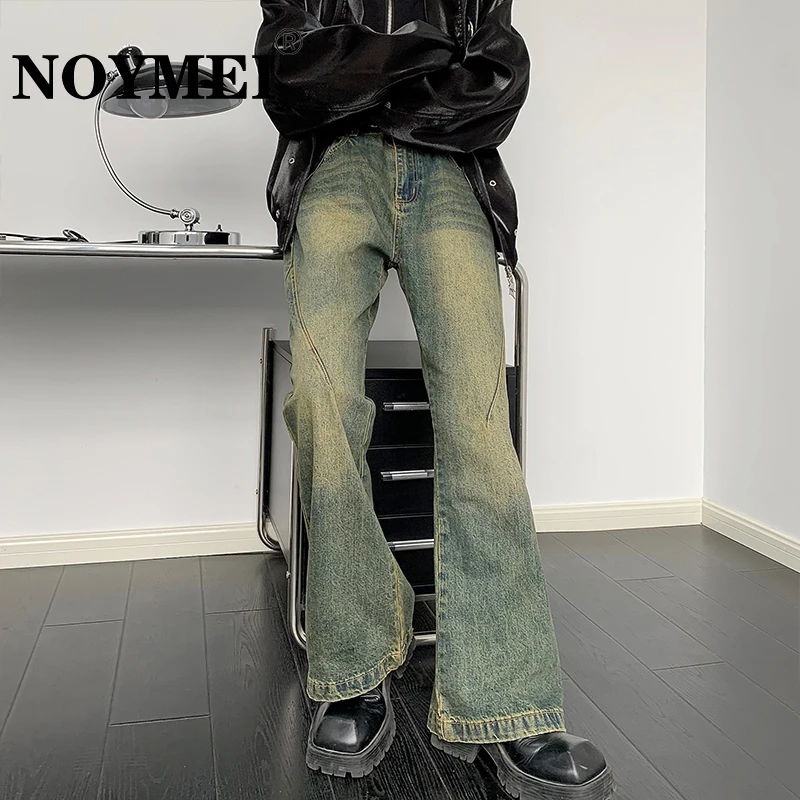 

NOYMEI American Style High Street Vibe Washed Distressed Micro Flared Jeans Men's Straight Pants 2024 Spring Chic WA3770