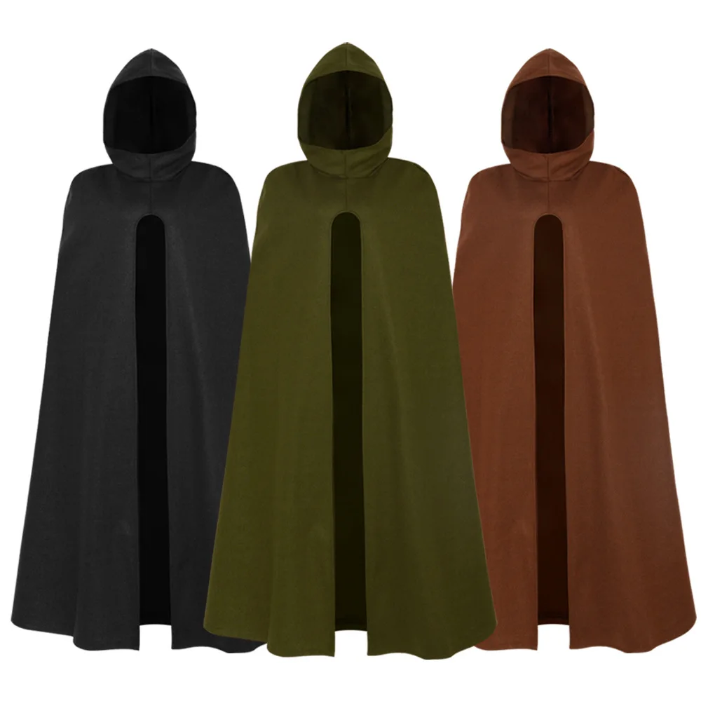 

Men's Ancient Hooded Cloak Adult Medieval Hunter Archer Cape Wizard Celtics Warrior Coat Cosplay Clothing Stage Drama Costume