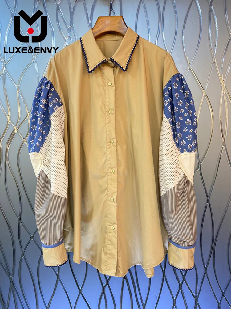 

LUXE&ENVY 2023 Autumn New Women's Collar Sleeves Irregular Color Matching Knot Long Sleeve Versatile Top 2023 Autumn