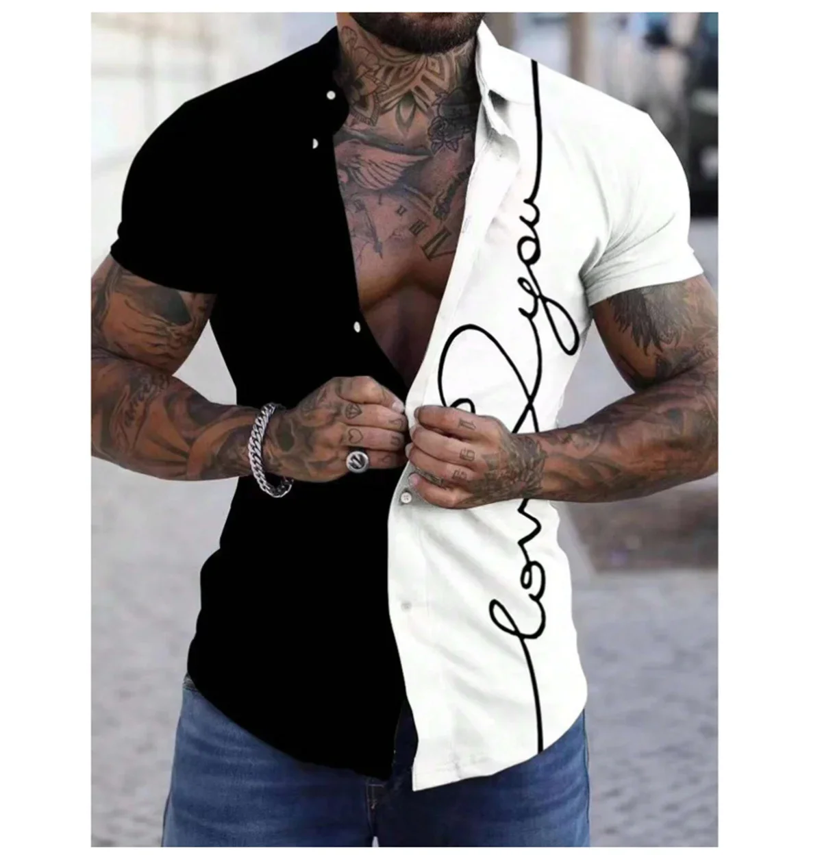 

Рубашка мужская с принтом граффити, рубашка с лацканами и пуговицами, модная сорочка с короткими рукавами для отдыха, лето