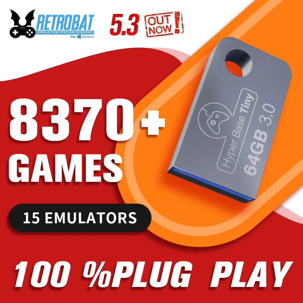

Portable Retrobat 64G USB 3.0 Disk 15 Emulators＆8731 Retro Games for PSP/DC/N64/NES/SNES for Windows PC/Laptop/Rog Ally HandHeld