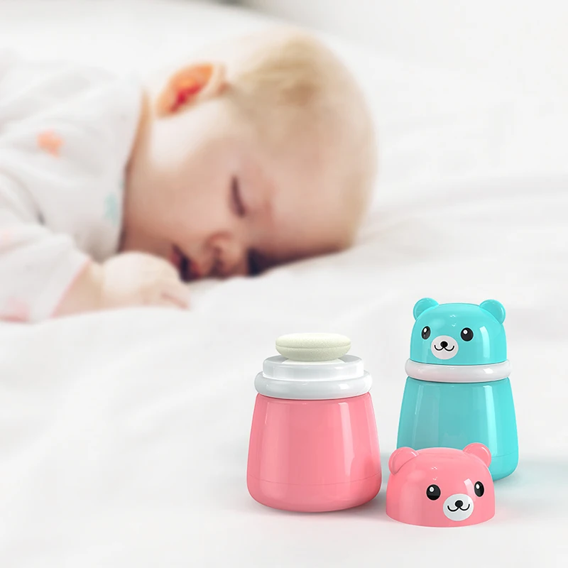 

1PC Portable Empty Children's Cute Cartoon Bear Baby Puff Box Talcum Powde Prickly Heat Powde Storage Container for Travel Daily