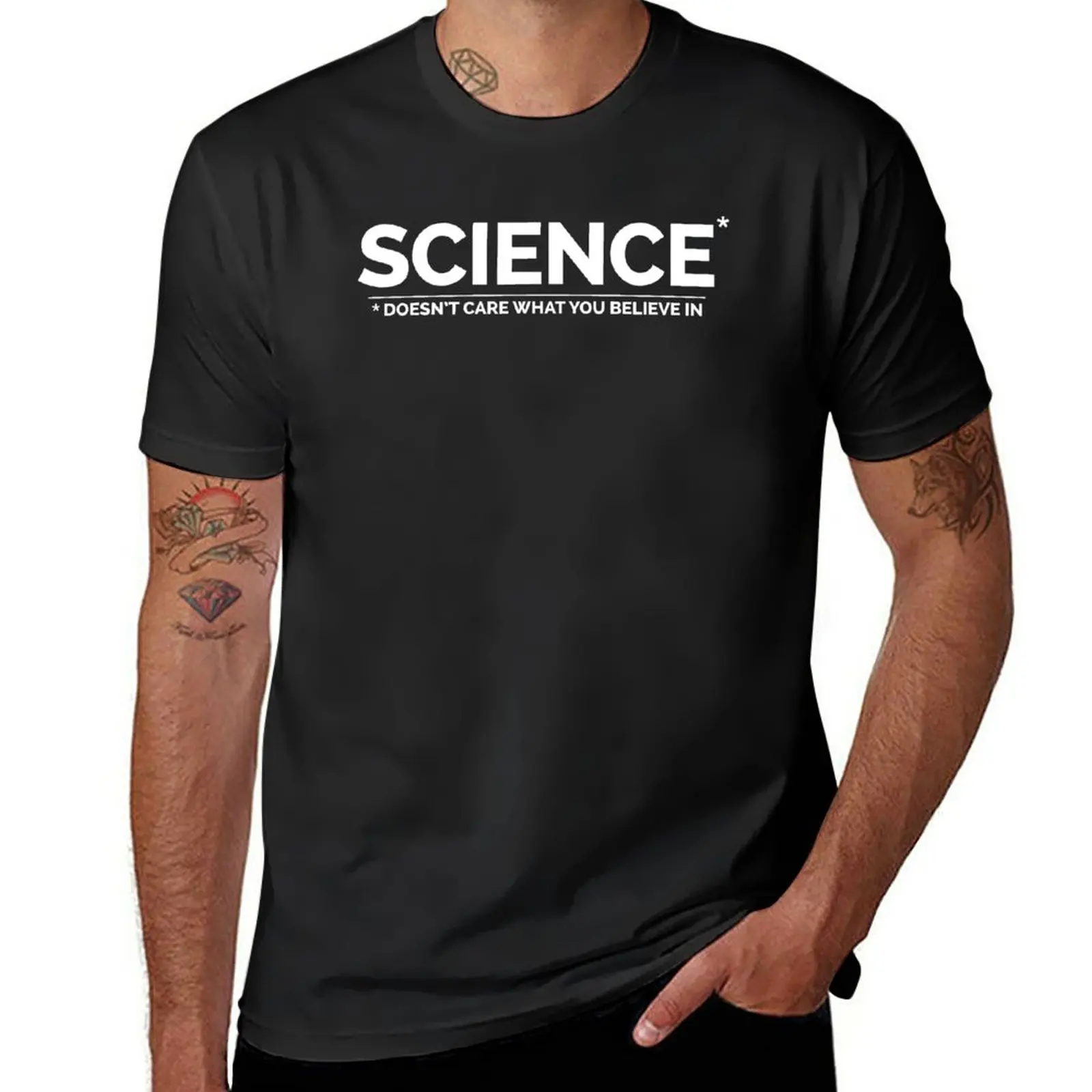 

Мужские футболки с рисунком наука не заботится о том, в чем вы верите, быстросохнущие футболки