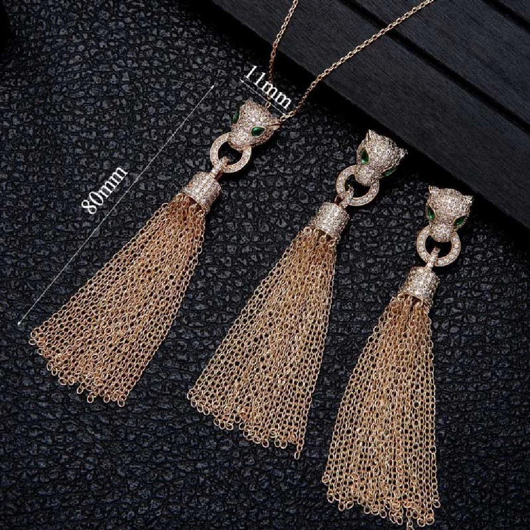 Trendy jewelry Brand leopard Cooper chain wedding jewelry sets metal cubic zircon necklace and earring bijoux set neclace gift
Trendy jewelry Brand leopard Cooper chain wedding jewelry sets metal cubic zircon necklace and earring bijoux set neclace gift