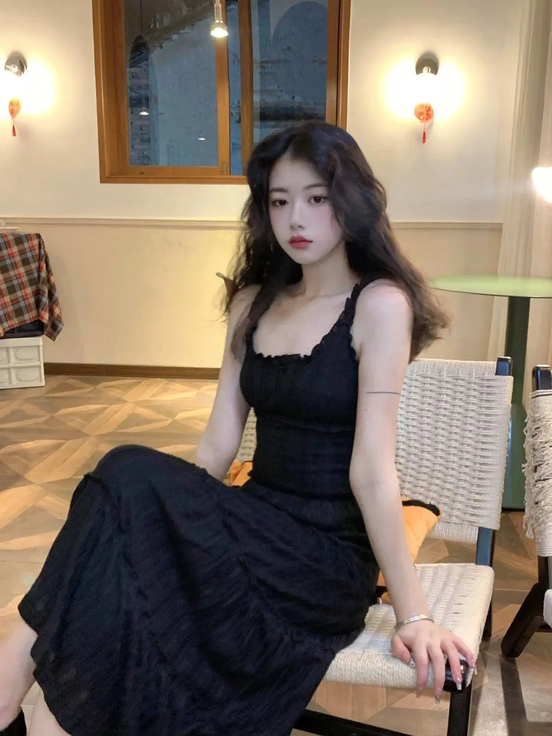 

Korean Dress Women'S Summer New Design Sense Niche Black Slimming Temperament Suspender Casual Dress