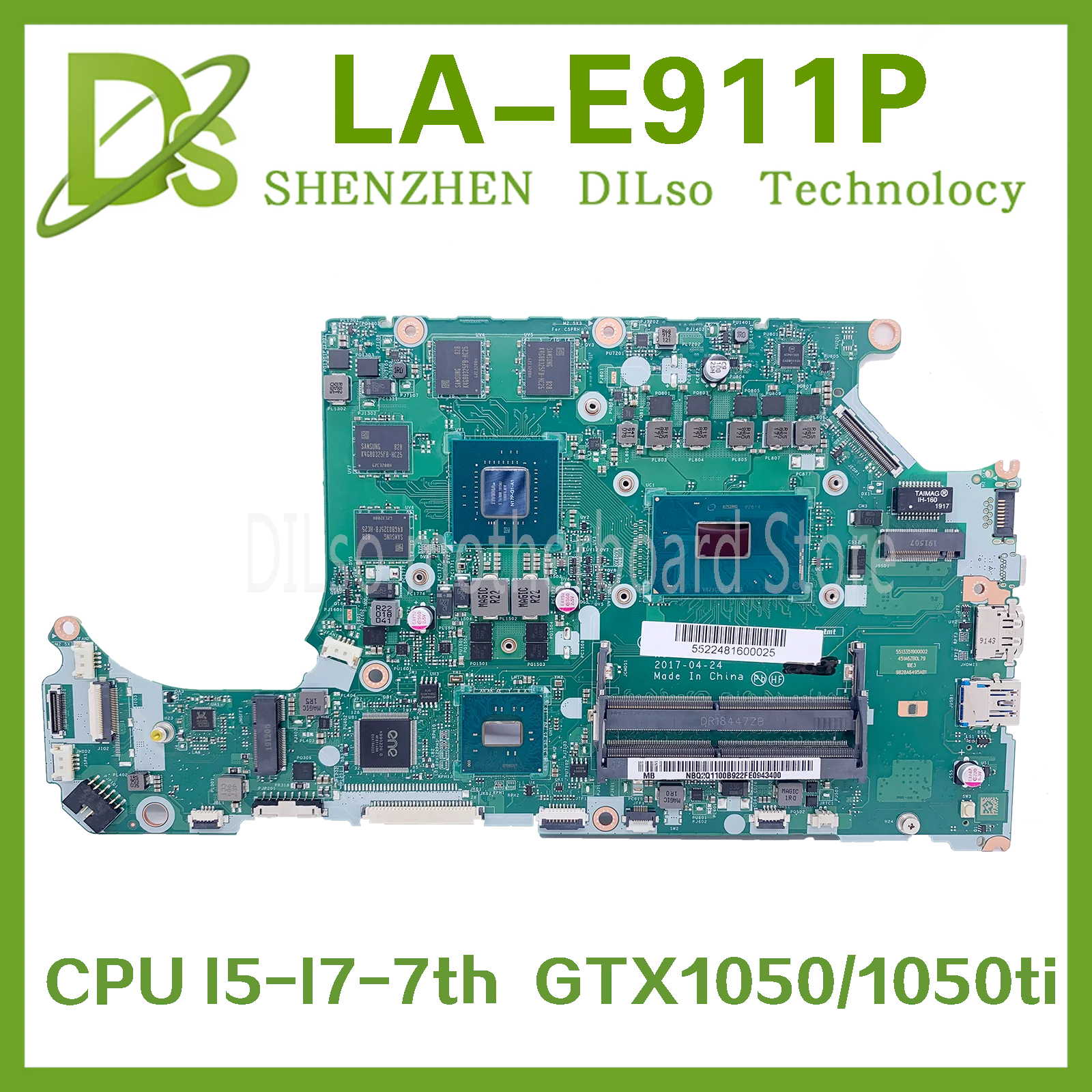 

KEFU LA-E911P For Laptop Motherboard ACER Aspire A715-71G A515-51 C5MMH/C7MMH Mainboard I5-7300HQ I7-7700HQ GTX1050 1050TI 4GB