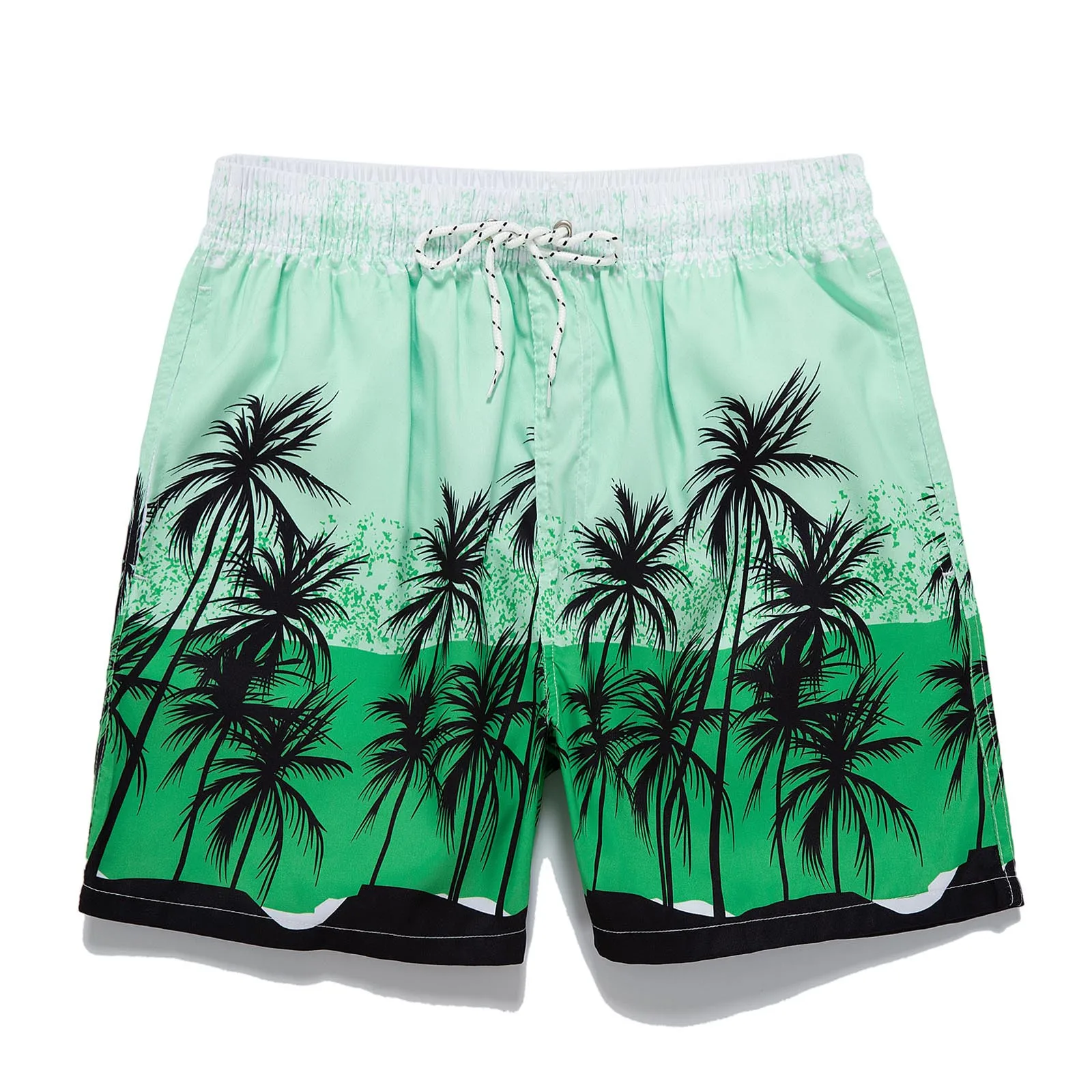 

Мужские шорты для плавания, модные контрастные пляжные шорты с принтом пальмы, бриджи на завязках, купальник до колена, гавайский купальник для серфинга