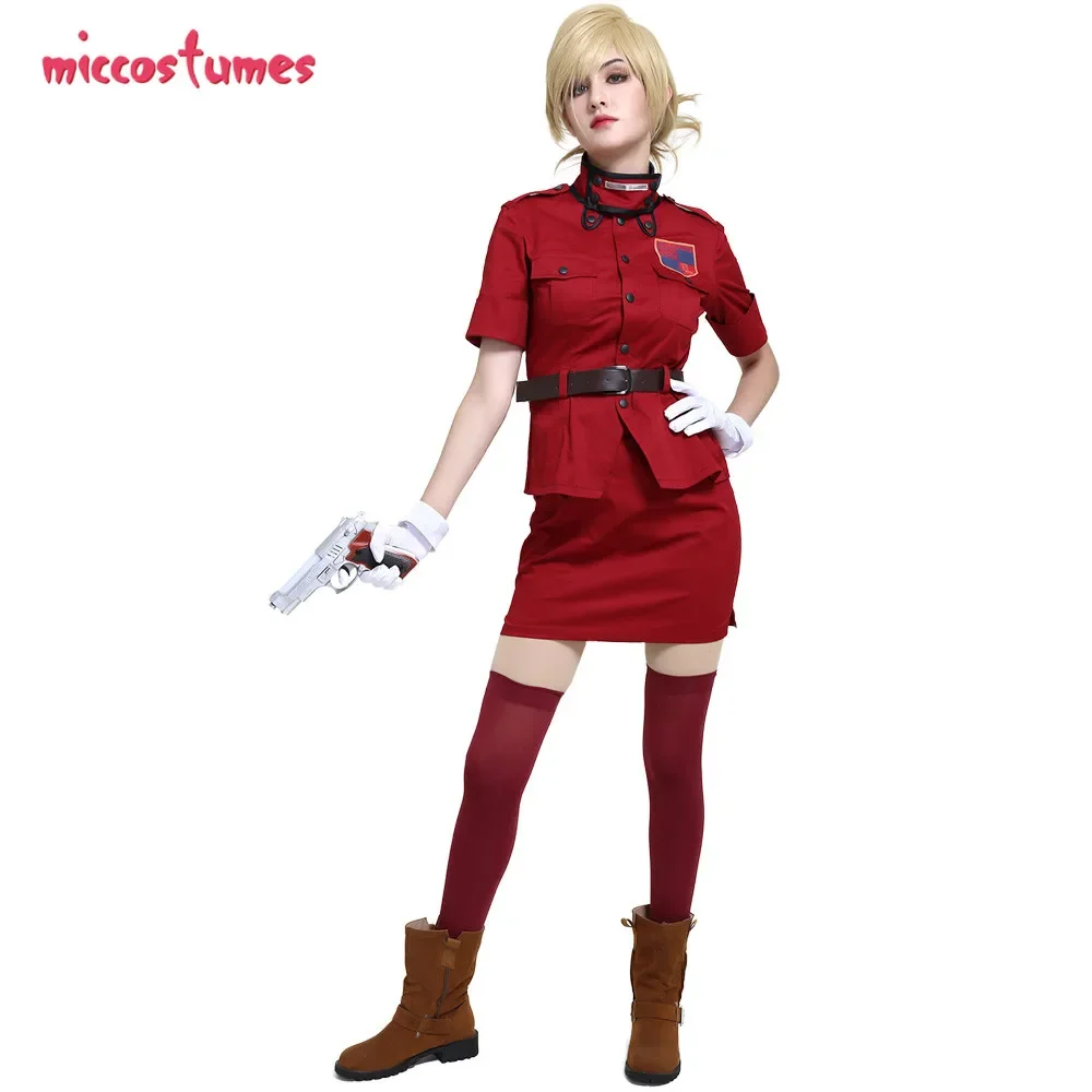 

Miccostumes Women's Anime Red Cosplay Costume Uniform Set With Gloves and Stockings for Women Halloween Cosplay Costume