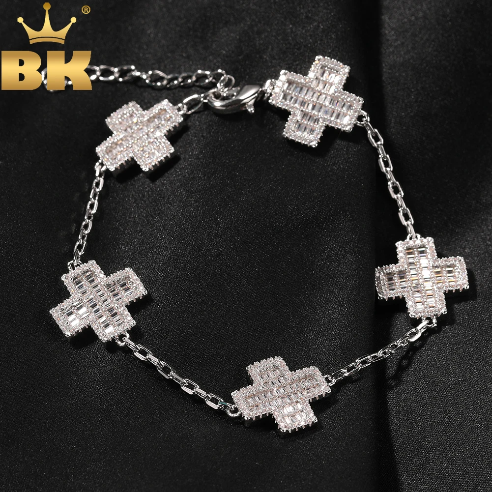 

TBTK Bold Baguettecz Cross Bracelet Micro Paved Out Cubic Zirconia Charm Link Best Gift For Women Girl Hiphop Jewelry