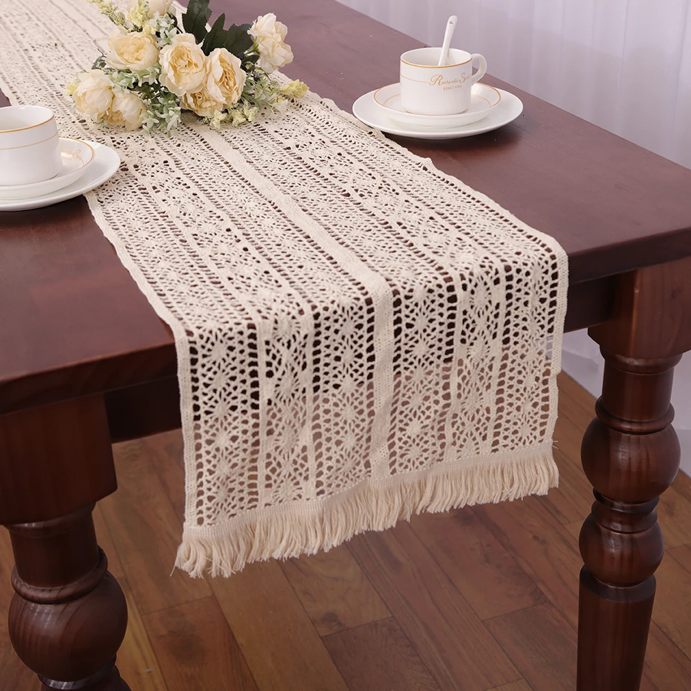 Beige Crochet Table Runner - Vintage Boho with Tassels 5 S6723facae6534b95b6e2575bca4d2f2bZ
