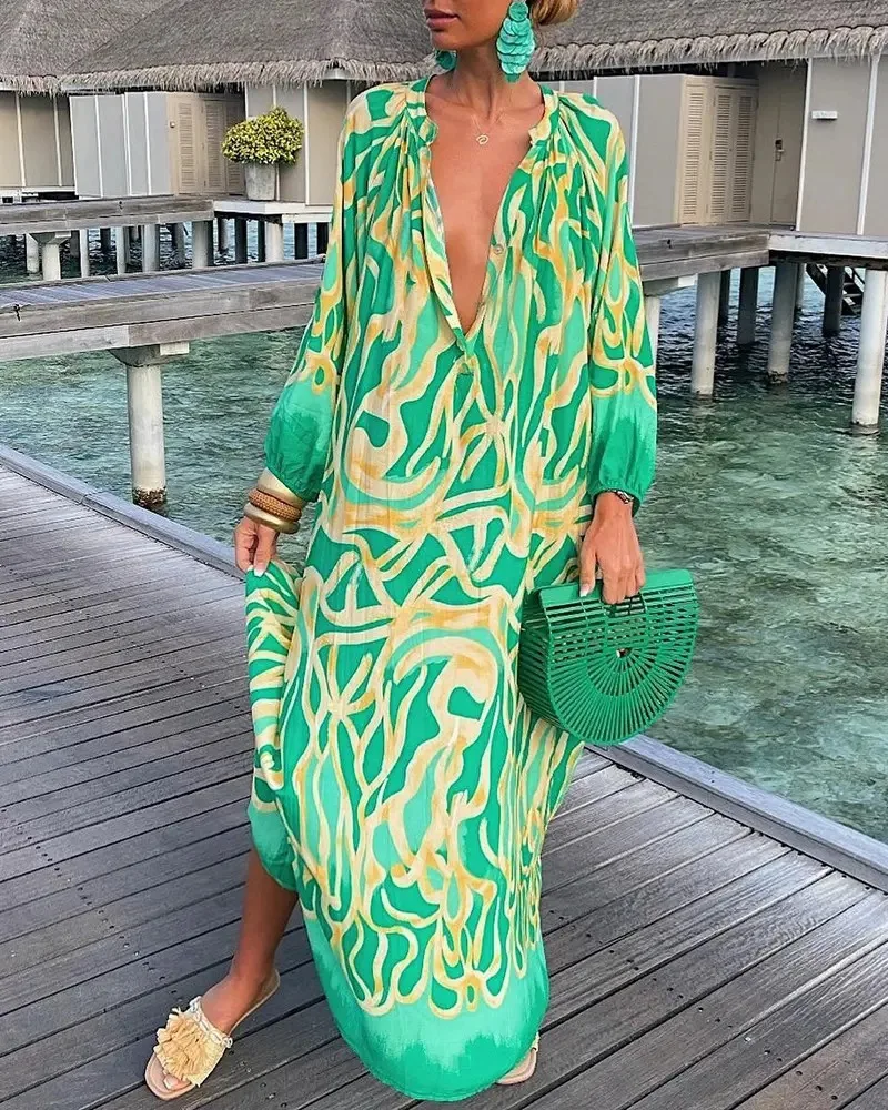 Vintage Pattern Print Women Shirt Dress Spring Deep V-neck Hollow Out Office Dress Summer Loose Boho Long Dresses
Vintage Pattern Print Women Shirt Dress Spring Deep V-neck Hollow Out Office Dress Summer Loose Boho Long Dresses