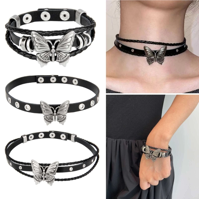 Women Men Cool Punk Choker Necklaces Bracelet Gothic Butterfly Pendant Biker Choker PU Leather Collar Sexy Jewelry Gift
Women Men Cool Punk Choker Necklaces Bracelet Gothic Butterfly Pendant Biker Choker PU Leather Collar Sexy Jewelry Gift