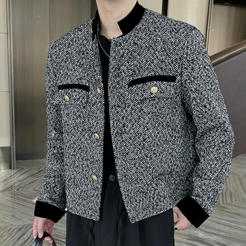 

Fall Vintage Colores Contrastantes Plaid Patchwork Bomber Jacket Korean Streetwear Social Club Outfits Men Short Jacket