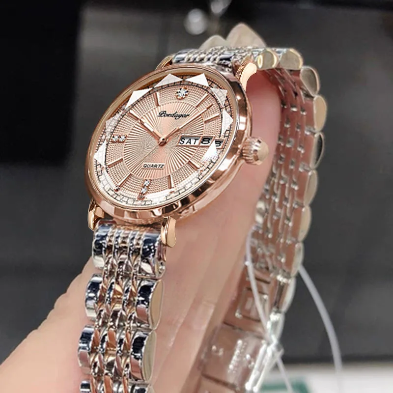 POEDAGAR Fashion Waterproof Luminous Double Calendar Quartz Women's Watch Mesh with Steel Band Versatile Watch Prismatic Glass
POEDAGAR Fashion Waterproof Luminous Double Calendar Quartz Women's Watch Mesh with Steel Band Versatile Watch Prismatic Glass