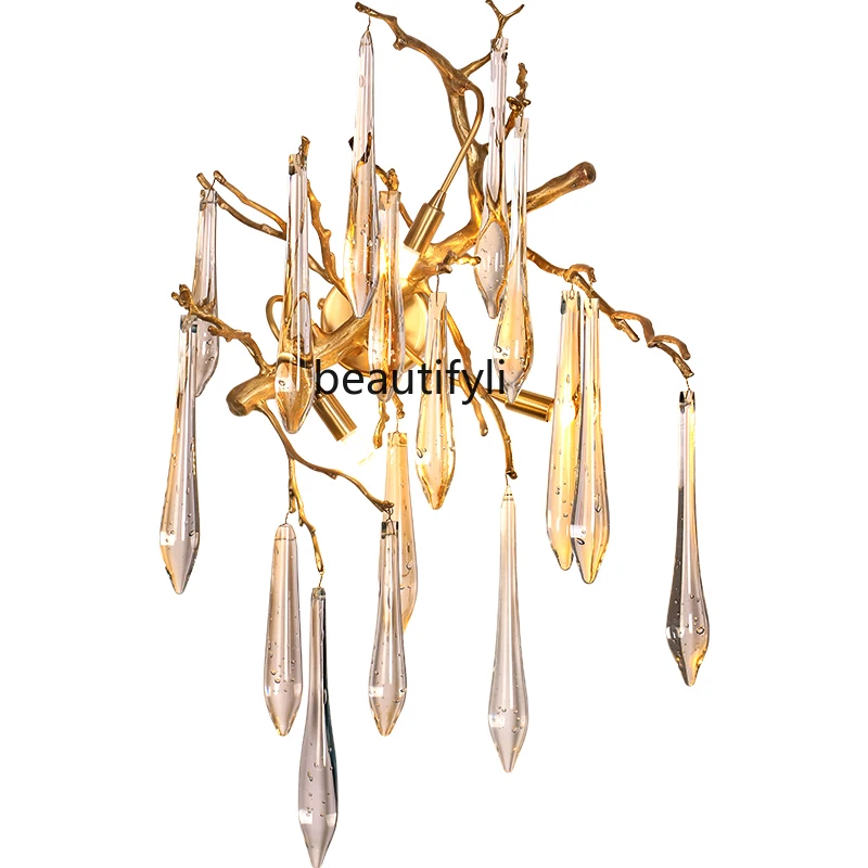 LBX Crystal Post-Modern Simple Living Room Wall Lamp Copper Branch Water Drop Modeling Lamp
LBX Crystal Post-Modern Simple Living Room Wall Lamp Copper Branch Water Drop Modeling Lamp
